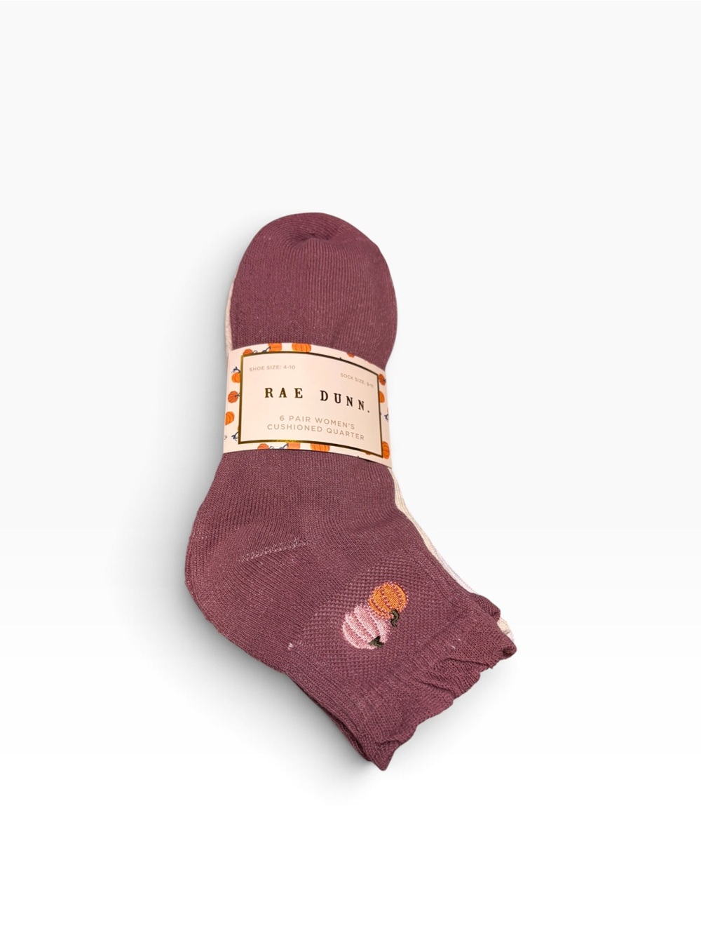 Rae Dunn Mauve Pink Orange Oatmeal Pumpkin Fall 6 Pairs Cushioned Quarter Socks